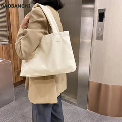 Solid Women Large Capacity Handbag PU Leather Tote