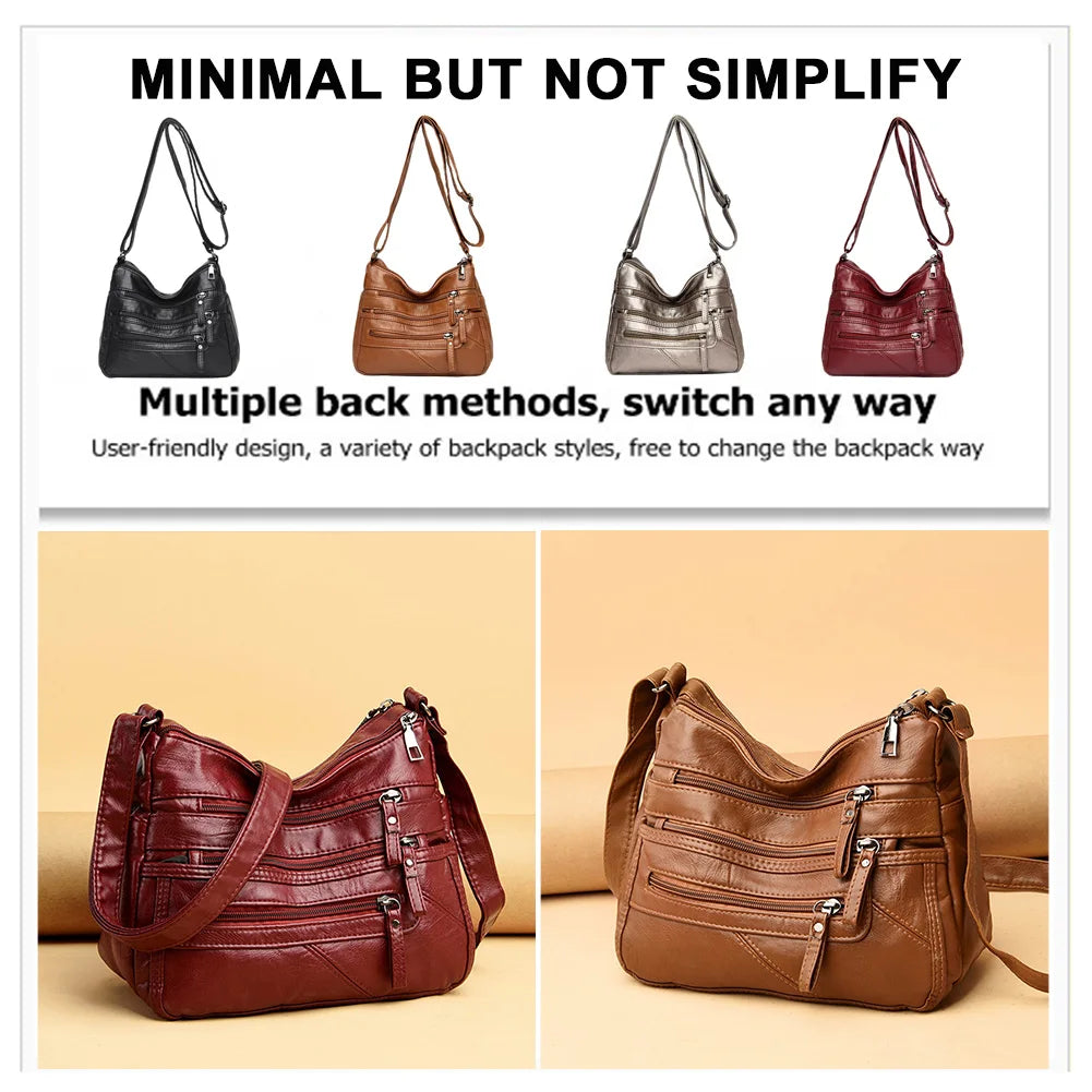 Casual PU Leather Crossbody Bag Large Capacity Shoulder Bag for Women