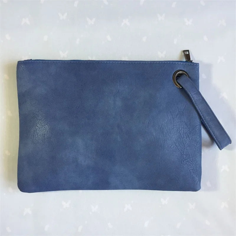 Leather Envelope Zipper Clutch Bag for Women