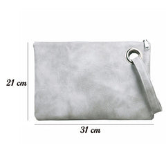 Leather Envelope Zipper Clutch Bag for Women