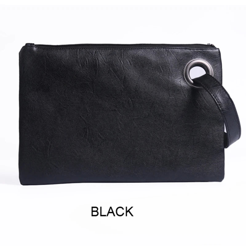 Leather Envelope Zipper Clutch Bag for Women