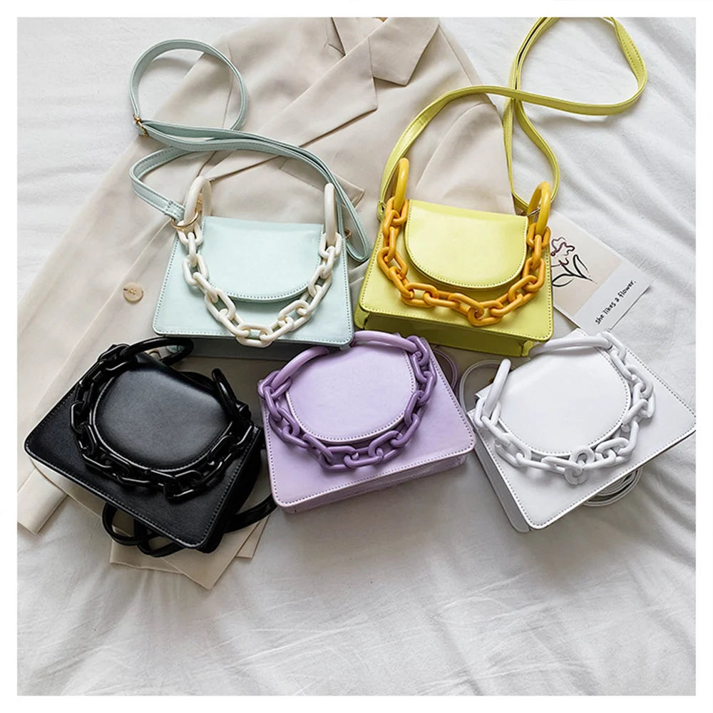 Solid PU Single Shoulder Bag Crossbody Chain Handbag for Women