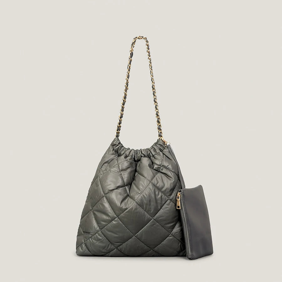 Lattice Nylon Shoulder Bag with Chain Handle
