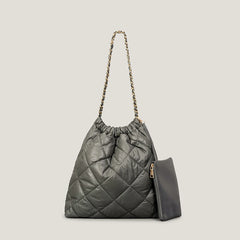 Lattice Nylon Shoulder Bag with Chain Handle