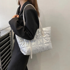 Soft Nylon Ladies Handbags Casual Tote Bags For Women Plaid Top-handle Bag