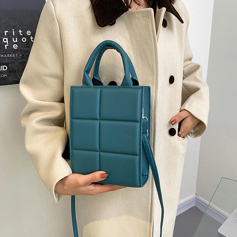Plaid Pu Leather Shoulder Bag Small Crossbody Top-handle Bag