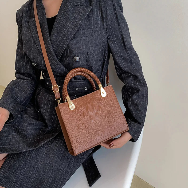 Square Shoulder Bag Crocodile Pattern Crossbody Handbags For Women