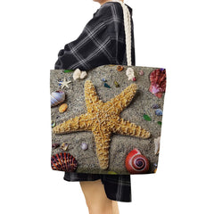 Starfish Print Handbags Rope Tote Bag Eco Reusable Summer Shoulder