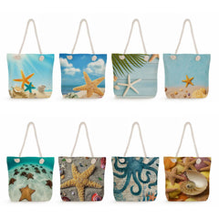 Starfish Print Handbags Rope Tote Bag Eco Reusable Summer Shoulder