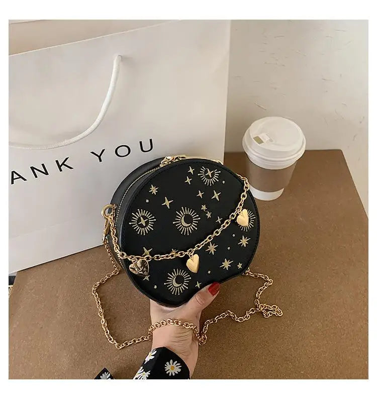 Embroidered Starry Sky Round Crossbody Bag for Women
