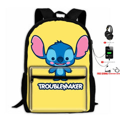 Stitch USB Charging Backpack Casual Waterproof Fabric Laptop Backpack