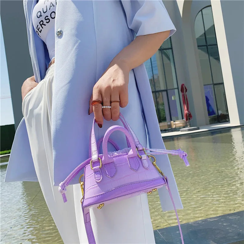 Stone Pattern Pu Ladies Shoulder Bag Lace-Up Version Tote Bag