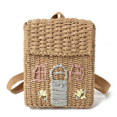 Rattan Backpack Girls Weave School Bags Beach Travel Women Shoulder B