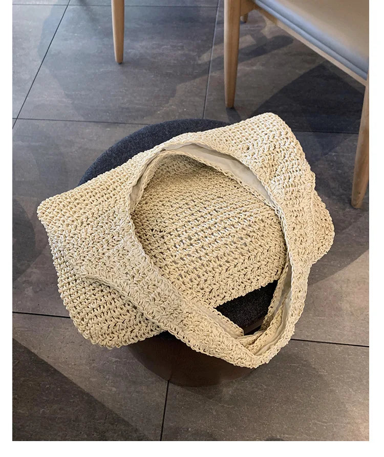 Vintage Woven Straw Beach Bag Shoulder Handbags Large Capacity Summer Tote