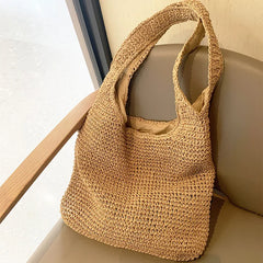 Vintage Woven Straw Beach Bag Shoulder Handbags Large Capacity Summer Tote