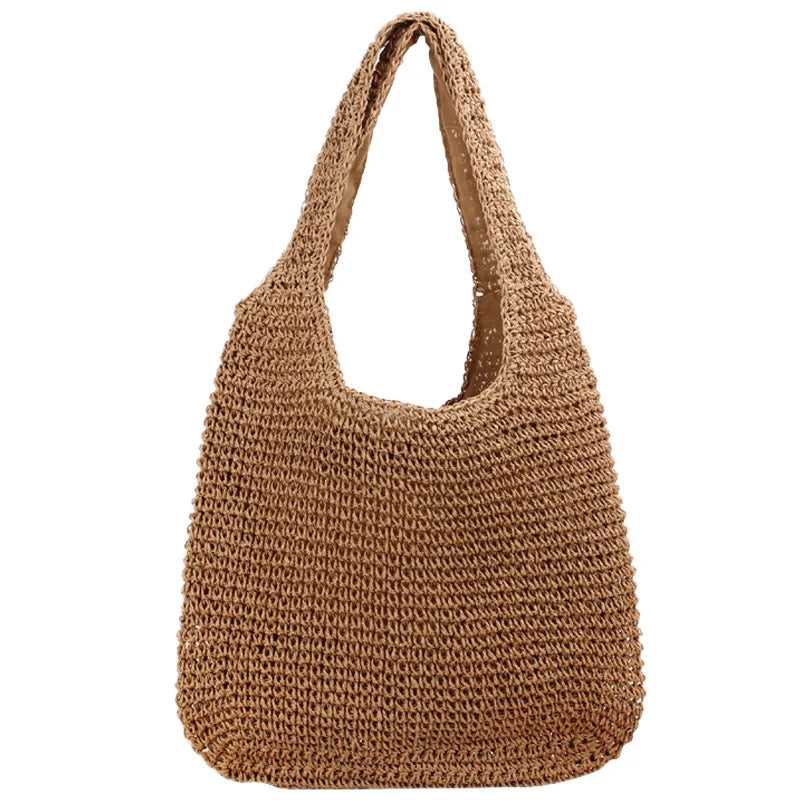 Vintage Woven Straw Beach Bag Shoulder Handbags Large Capacity Summer Tote