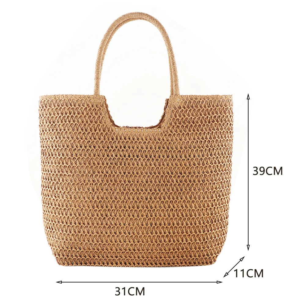 Straw Beach Women Shoulder Bag Woven Boho Summer Tote Shopper Bag