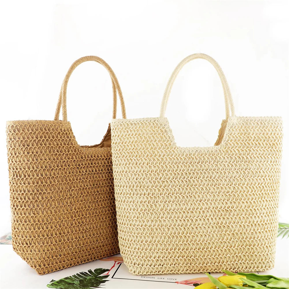 Straw Beach Women Shoulder Bag Woven Boho Summer Tote Shopper Bag