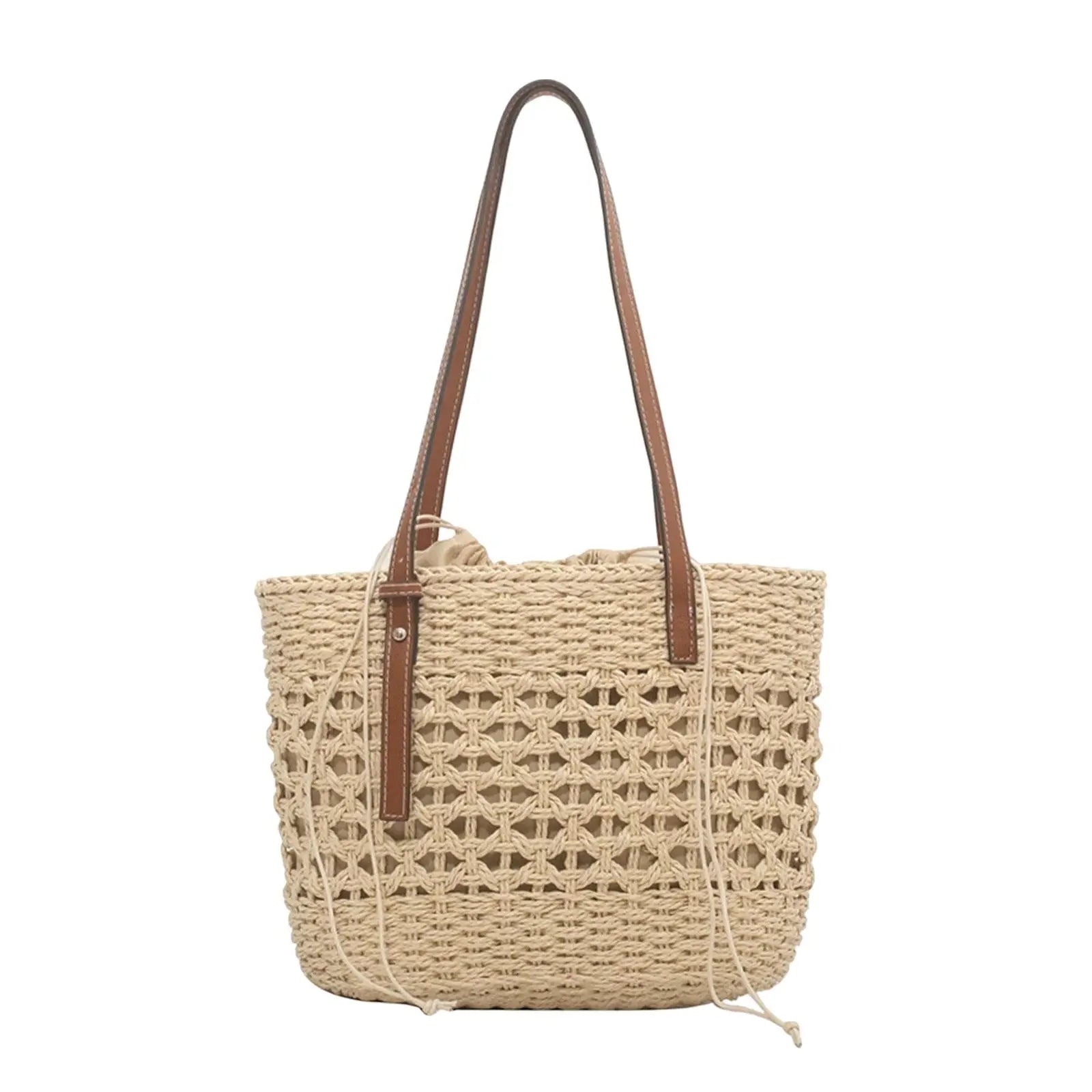 Straw Handbag Summer Bucket Handwoven Purse Tote Handle Bohemian Women Woven Bag