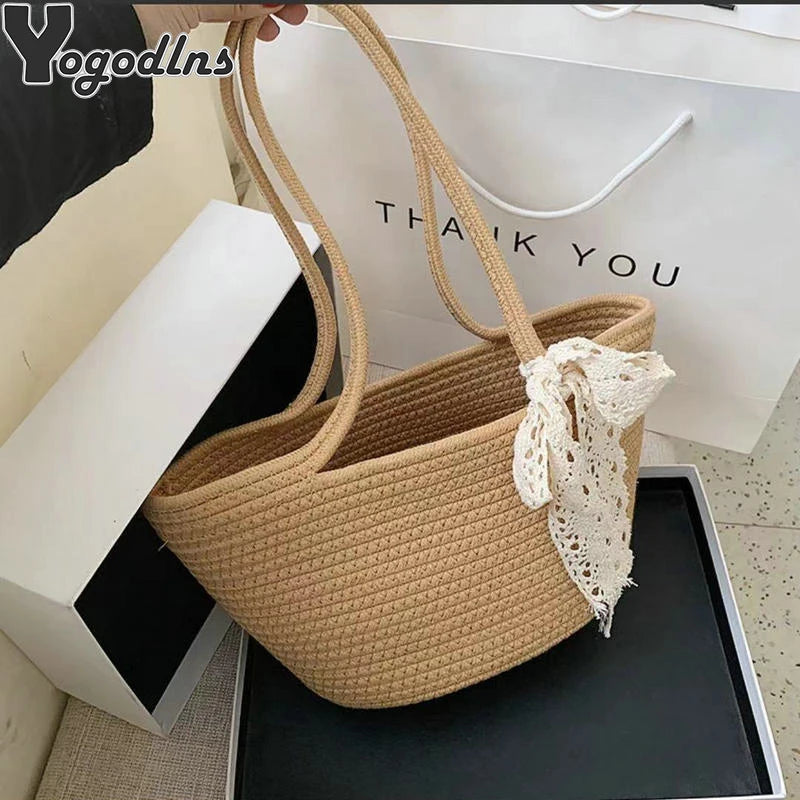 Summer Rattan Straw Shoulder Bag Large Capacity Beach Tote