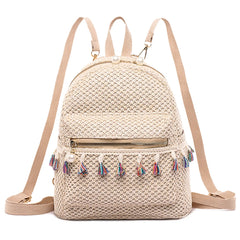 Straw Women Backpack Tassel Shoulder Schoolbag