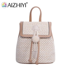 Hand-Woven Straw Women Shoulder Bag Backpack