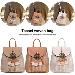 Straw Women Shoulder Bag Backpack Hand-Woven Female
