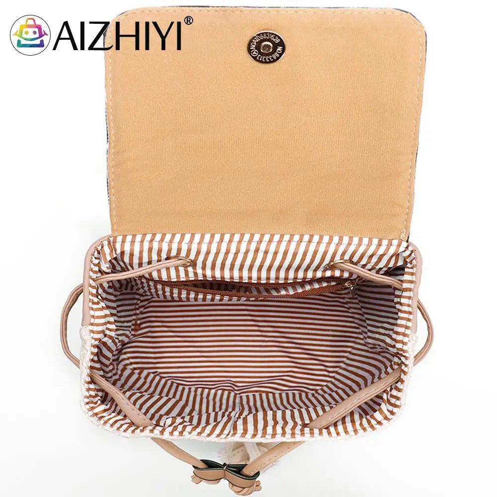 Hand-Woven Straw Women Shoulder Bag Backpack