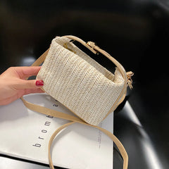 Straw Women Shoulder Bag PU Splicing Casual Messenger Pouch