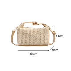 Straw Women Shoulder Bag PU Splicing Casual Messenger Pouch