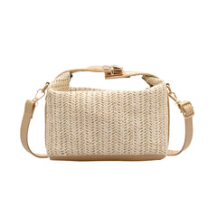 Straw Women Shoulder Bag PU Splicing Casual Messenger Pouch