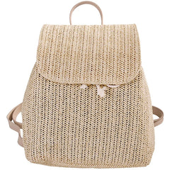 Straw Woven Backpack Ladies Shoulder Bag Light Brown