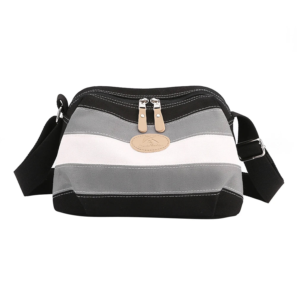 Strip Contrast Shoulder Bag Crossbody Large Capacity Canvas Messenger Bag