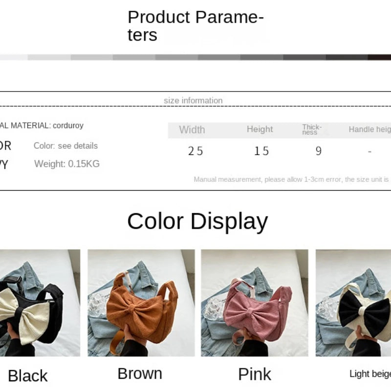 Stripe Bowknot Shoulder Bag Corduroy Cotton Girl Minaudiere Shoulder Bag