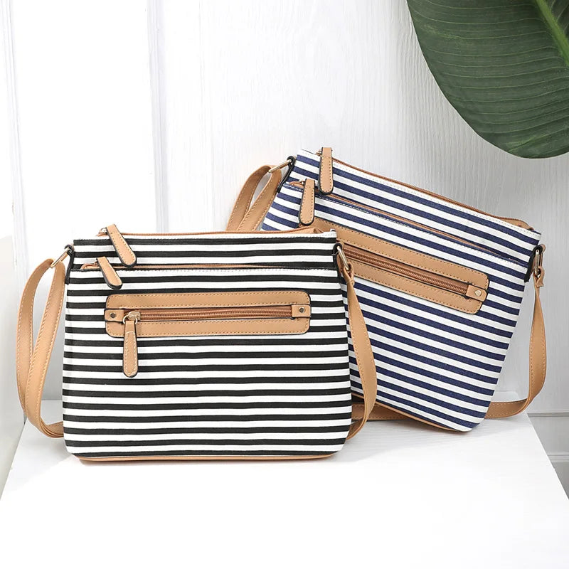 Striped Shoulder Bag Ladies Casual Flap Crossbody Bags for Women