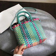 Summer Beach Bag Straw Lady Handbag & Women's Woven Shoulder Messenger Bag Red