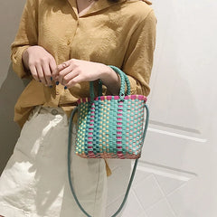 Summer Beach Bag Straw Lady Handbag & Women's Woven Shoulder Messenger Bag Red