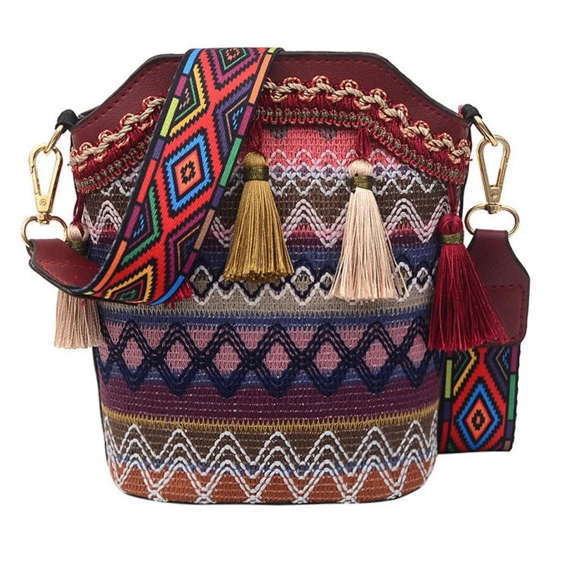 Summer Beach Bag Straw Lady Handbag & Women's Woven Shoulder Messenger Bag Red
