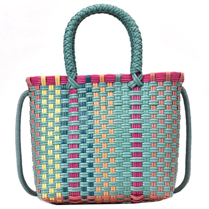 Summer Beach Bag Straw Lady Handbag & Women's Woven Shoulder Messenger Bag Red