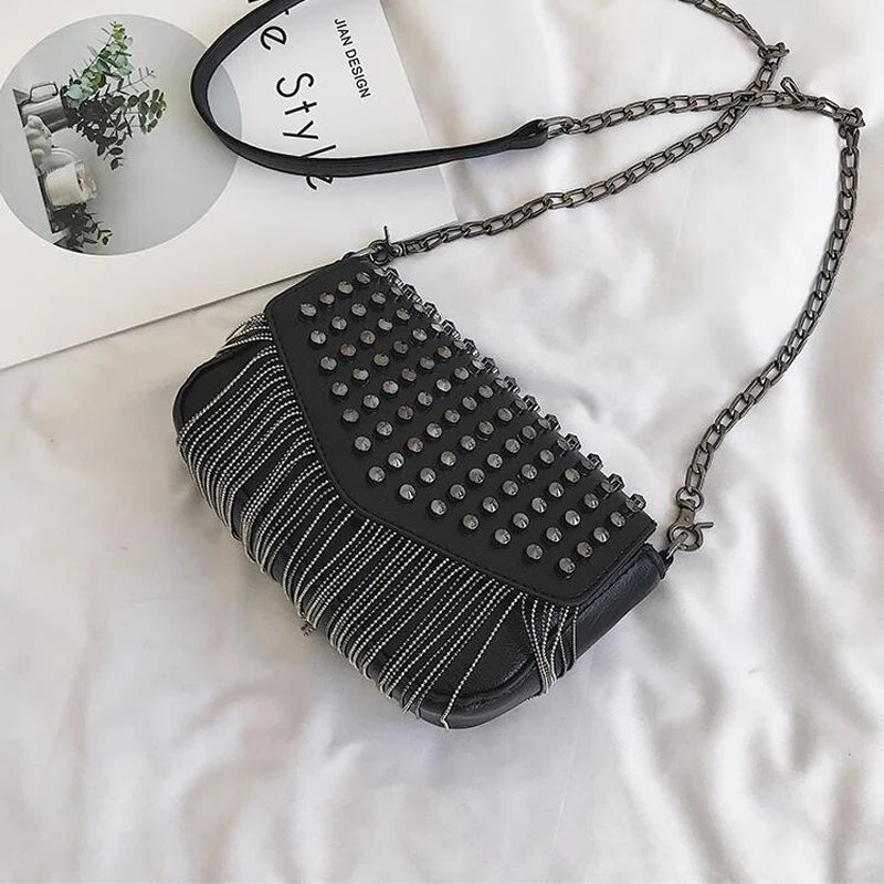 Tassel Diamonds Mini Chain Shoulder Bag Crossbody Leather