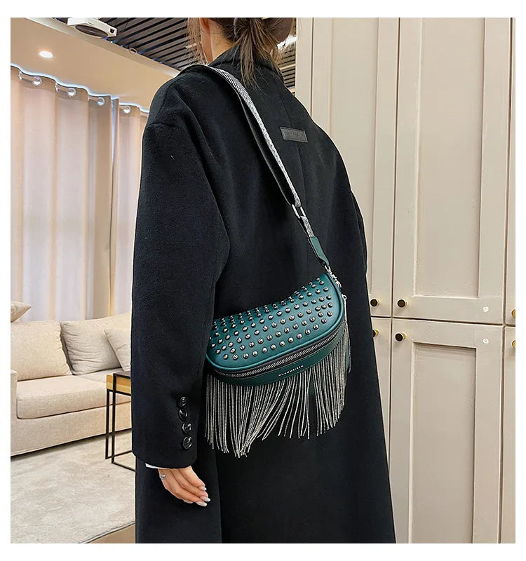 Tassel Leather Crossbody Chest Bag Women Waist Bag Casual Travel Pack