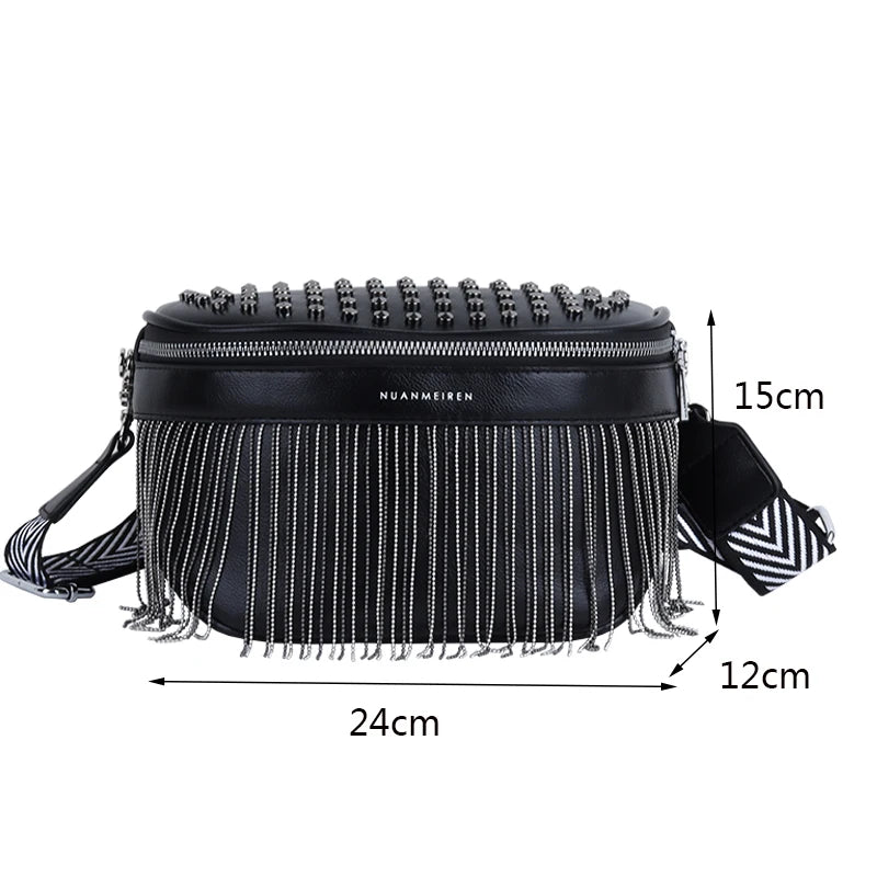 Tassel Leather Crossbody Chest Bag Women Waist Bag Casual Travel Pack