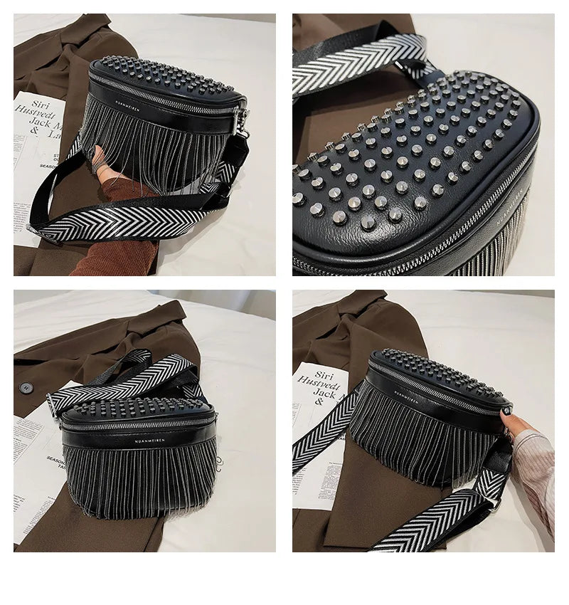 Tassel Leather Crossbody Chest Bag Women Waist Bag Casual Travel Pack