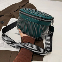 Tassel Leather Crossbody Chest Bag Women Waist Bag Casual Travel Pack