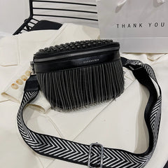 Tassel Leather Crossbody Chest Bag Women Waist Bag Casual Travel Pack