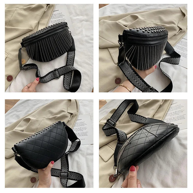Tassel Waist Bag Women Chest Bags Wide Strap Shoulder Bag