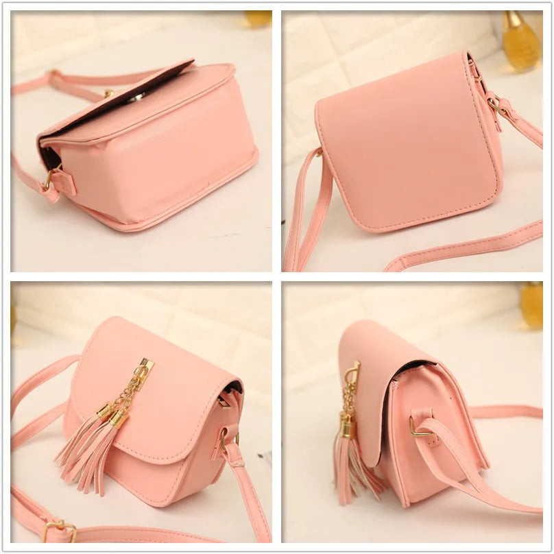 Tassel Women's Shoulder Bag PU Leather Buckle Messenger Bag