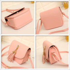 Tassel Women's Shoulder Bag PU Leather Buckle Messenger Bag