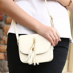 Tassel Women's Shoulder Bag PU Leather Buckle Messenger Bag