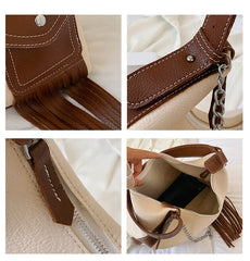 Tassels Hobos Shoulder Bags Large Capacity Chain Handbag Panelled PU Leather Tot